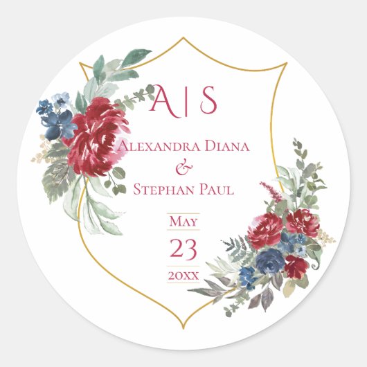 ヴィンテージフローラマゼンタクレストモノグラム結婚ズ ラウンドシール (正面)