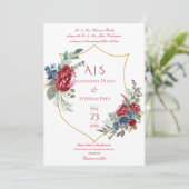 ヴィンテージフローラマゼンタクレストモノグラム結婚ズ 招待状 (スタンド正面)