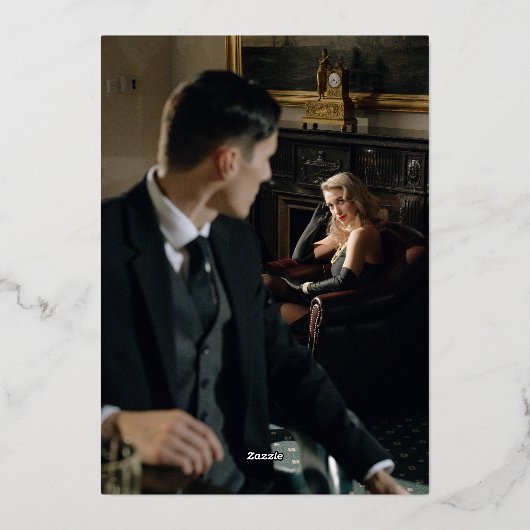 ヴィンテージフローラマゼンタクレストモノグラム結婚ズ 箔招待状 (裏面)