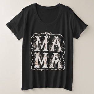 ヴィンテージフローラママタイポグラフィ プラスサイズTシャツ