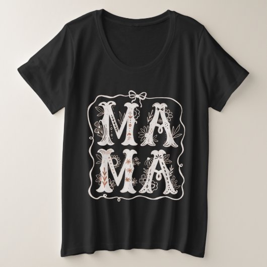 ヴィンテージフローラママタイポグラフィ プラスサイズTシャツ (デザイン正面)