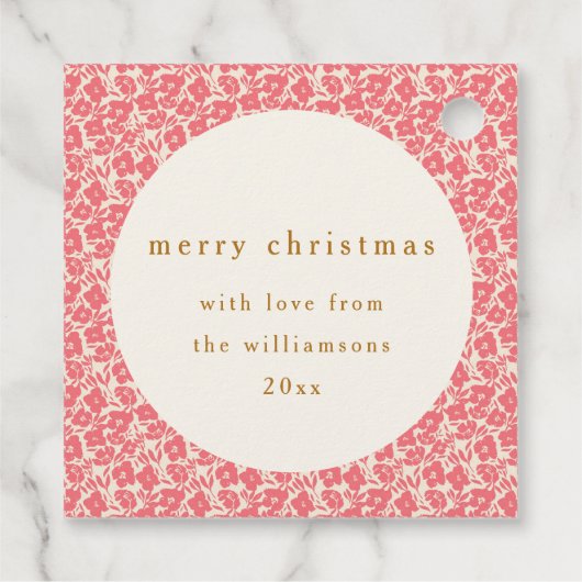 ヴィンテージフローラミュート赤かわいいカスタムクリスマス フェイバータグ (裏面)