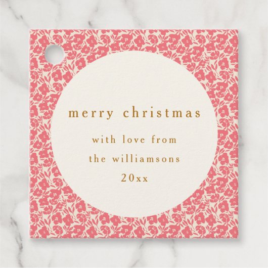 ヴィンテージフローラミュート赤かわいいカスタムクリスマス フェイバータグ (正面)