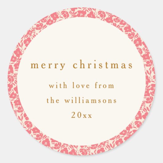 ヴィンテージフローラミュート赤かわいいカスタムクリスマス ラウンドシール (正面)