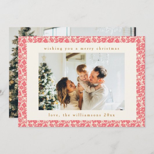 ヴィンテージフローラミュート赤かわいい2枚の写真クリスマス シーズンカード