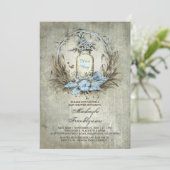ヴィンテージフローラメイスンジャー素朴な青い赤ちゃんシャワー 招待状 (スタンド正面)