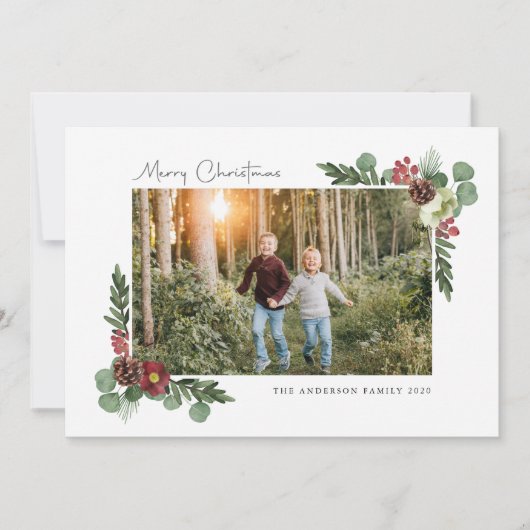 ヴィンテージフローラメリークリスマスフォトカード シーズンカード (正面)