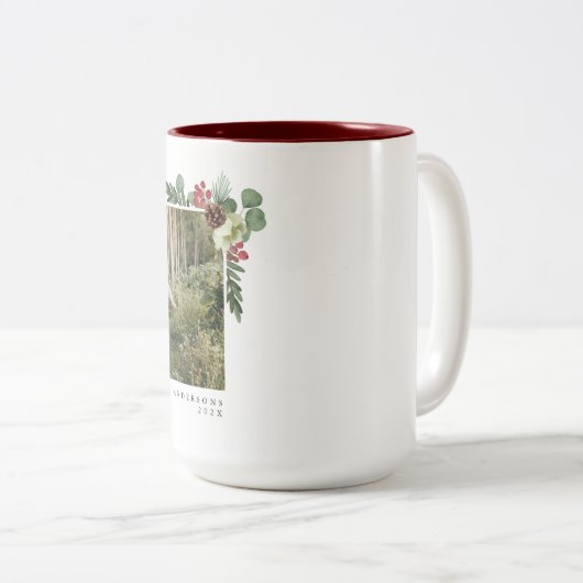 ヴィンテージフローラメリークリスマスフォトカード ツートーンマグカップ (正面右)