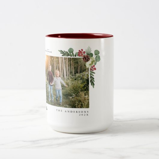 ヴィンテージフローラメリークリスマスフォトカード ツートーンマグカップ (中央)