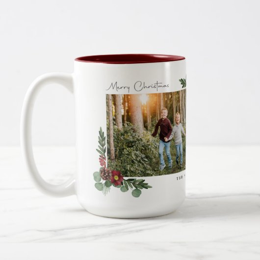 ヴィンテージフローラメリークリスマスフォトカード ツートーンマグカップ (左)