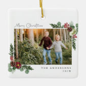 ヴィンテージフローラメリークリスマスフォト セラミックオーナメント (正面)