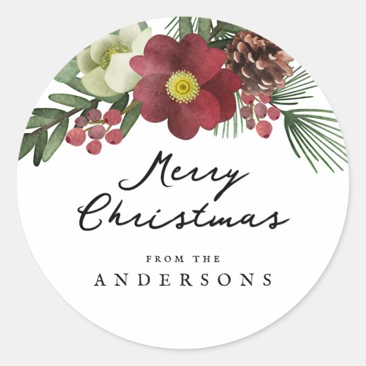 ヴィンテージフローラメリークリスマス ラウンドシール (正面)