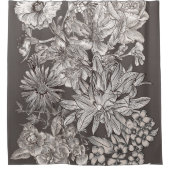 ヴィンテージフローラモダンアイボリーグレイ植物学素朴 シャワーカーテン (正面)