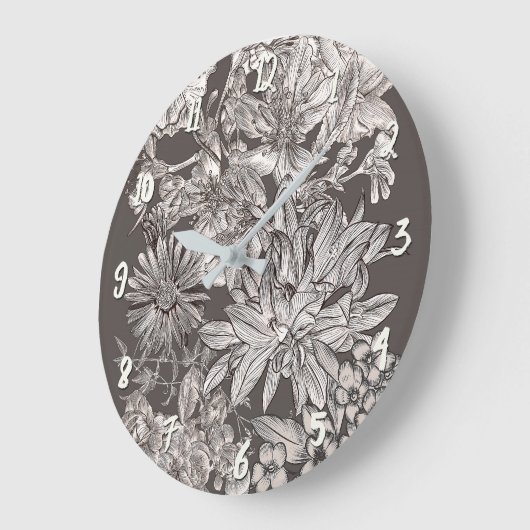 ヴィンテージフローラモダンアイボリー&グレーボタニカルシック ラージ壁時計 (傾斜)