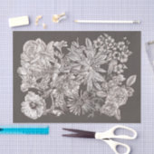 ヴィンテージフローラモダンアイボリー&グレーボタニカルシック 薄葉紙 (クラフト)