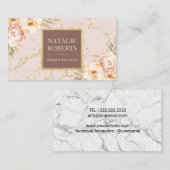 ヴィンテージフローラモダンマーブル化粧アーティストサロン 名刺 (正面/裏面)