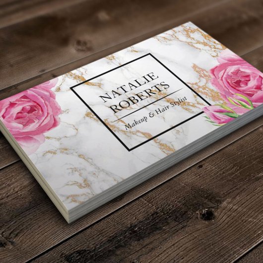 ヴィンテージフローラモダン金ゴールド大理石メイクアップアーティスト 名刺