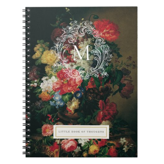 ヴィンテージフローラモノグラムパーソナライズされたノート ノートブック (正面)