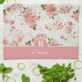 ヴィンテージフローラモノグラムファミリ名 キッチンタオル (折り畳み)