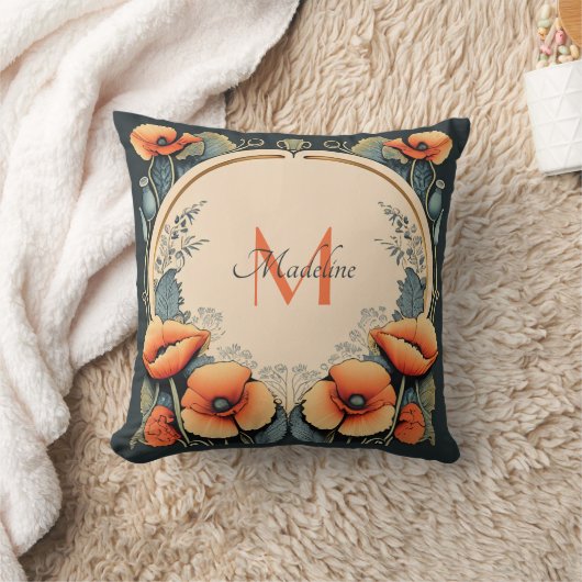 ヴィンテージフローラモノグラムポピーアールヌーボー クッション (ブランケット)