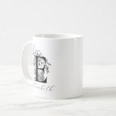 ヴィンテージフローラモノグラムレターE名コーヒーマグ コーヒーマグカップ (正面左)