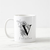 ヴィンテージフローラモノグラムレターV名コーヒーマグ コーヒーマグカップ (左)