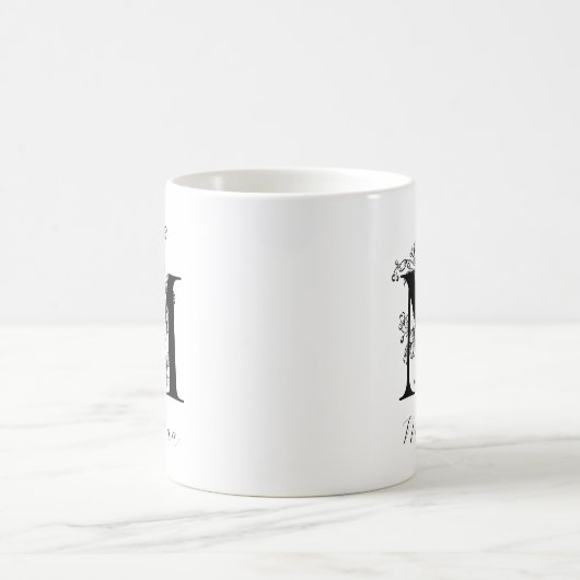 ヴィンテージフローラモノグラム文字M名 コーヒーマグカップ (中央)