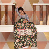 ヴィンテージフローラモノグラム赤面ピンクローズ フリースブランケット