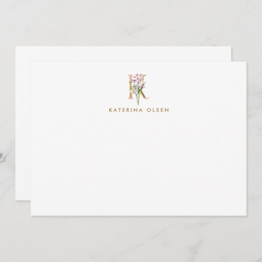 ヴィンテージフローラモノグラム金ゴールドレターKノートカード ノートカード (正面/裏面)