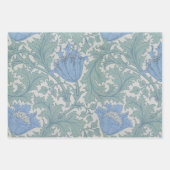 ヴィンテージフローラモリスブルーフラワーグリーン葉 ラッピングペーパーシート (正面)