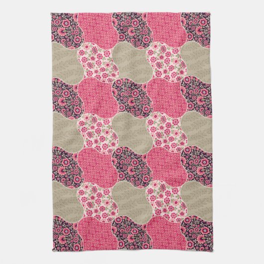 ヴィンテージフローラモロッコパターンピンク キッチンタオル (縦)