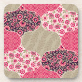 ヴィンテージフローラモロッコパターンピンク コースター (正面)