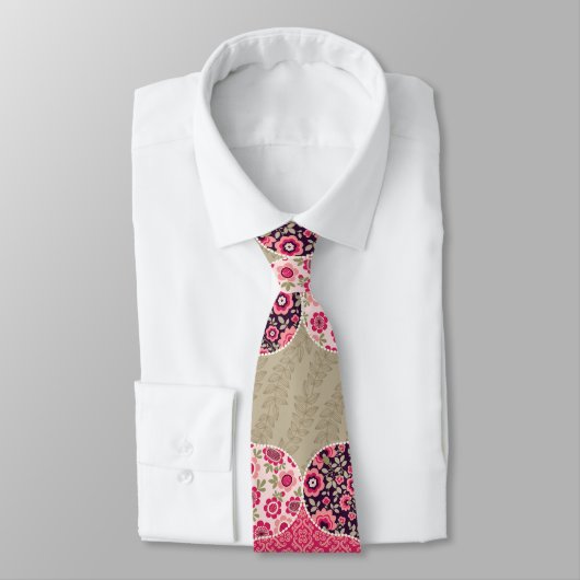 ヴィンテージフローラモロッコパターンピンク ネクタイ (タイ)