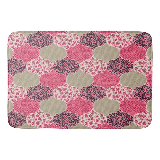 ヴィンテージフローラモロッコパターンピンク バスマット (正面)