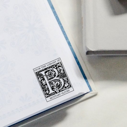 ヴィンテージフローラライブラリからのモノグラム文字B ラバースタンプ