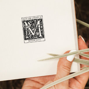 ヴィンテージフローラライブラリからのモノグラム文字M ラバースタンプ