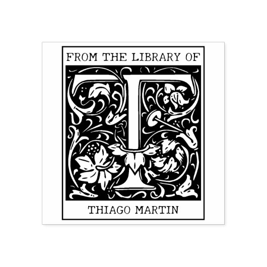 ヴィンテージフローラライブラリからのモノグラム文字T ラバースタンプ (インプリント)