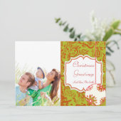 ヴィンテージフローラライムグリーンクリスマスフォトカード シーズンカード (スタンド正面)