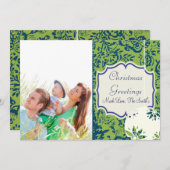 ヴィンテージフローラライムグリーンクリスマスフォトカード シーズンカード (正面/裏面)