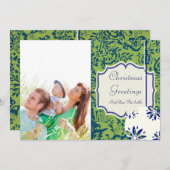 ヴィンテージフローラライムグリーンクリスマスフォトカード シーズンカード (正面/裏面)