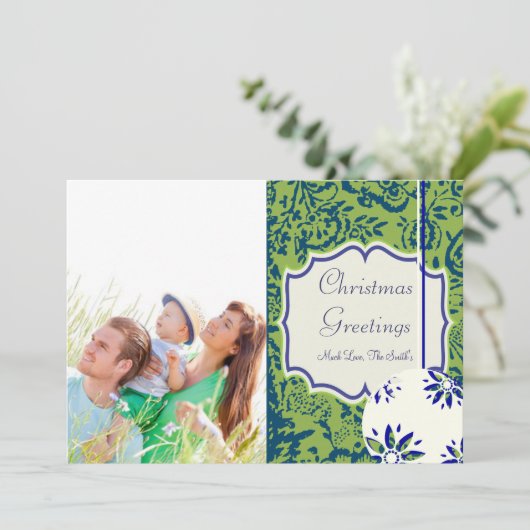 ヴィンテージフローラライムグリーンクリスマスフォトカード シーズンカード (スタンド正面)