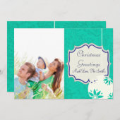 ヴィンテージフローラライムグリーンクリスマスフォトカード シーズンカード (正面/裏面)
