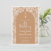ヴィンテージフローララインシックボホテラコッタ結婚ズ 招待状 (スタンド正面)
