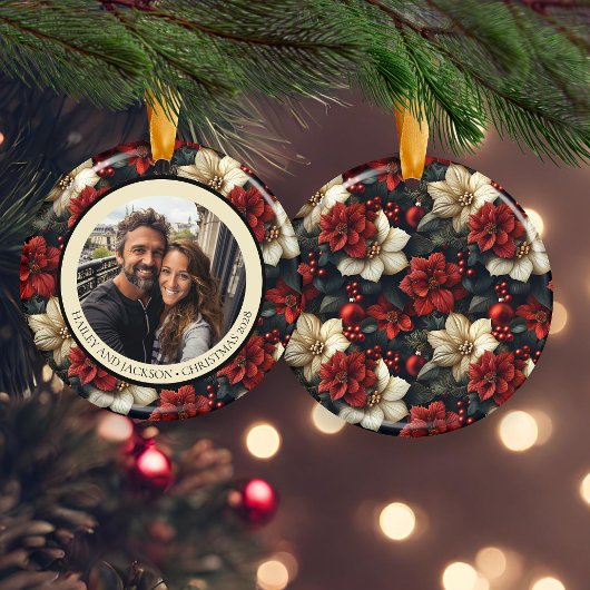 ヴィンテージフローララウンドセラミッククリスマスオーナメント セラミックオーナメント