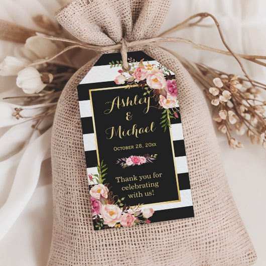 ヴィンテージフローララッストライプピング結婚の感謝 ギフトタグ