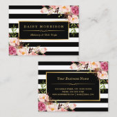 ヴィンテージフローララッピングのまわりに白黒ストライプ 名刺 (正面/裏面)