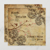 ヴィンテージフローララブバード結婚式招待状 招待状 (正面/裏面)