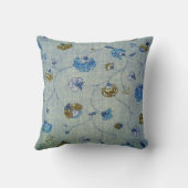 ヴィンテージフローラリネンと青と金ゴールドの花 クッション (裏面)