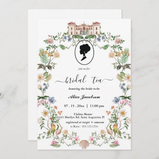 ヴィンテージフローラリージェンシーブライダルシャワー 招待状 (正面/裏面)