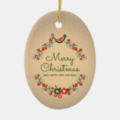 ヴィンテージフローラリースクリスマス セラミックオーナメント (正面)